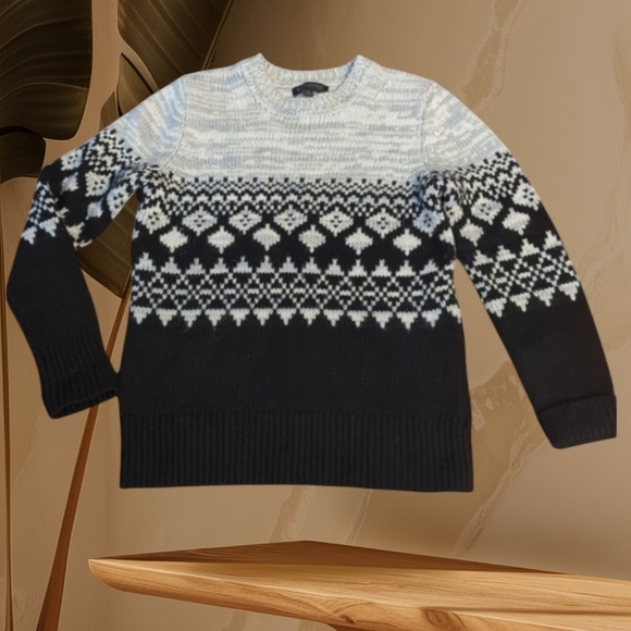 Banana Republic Alpaca/Merino Wool Italian Yarn Sweater Fair Isle Black/Gray S - Picture 1 of 8